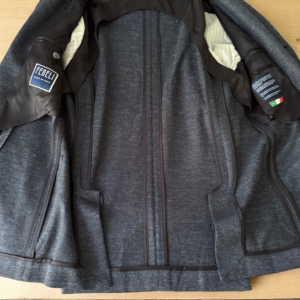 $1650 - Fedeli Damon Linen Jacquard Summer Blazer/Jacket - Navy Blue - 40 / 50 R - Picture 8 of 16
